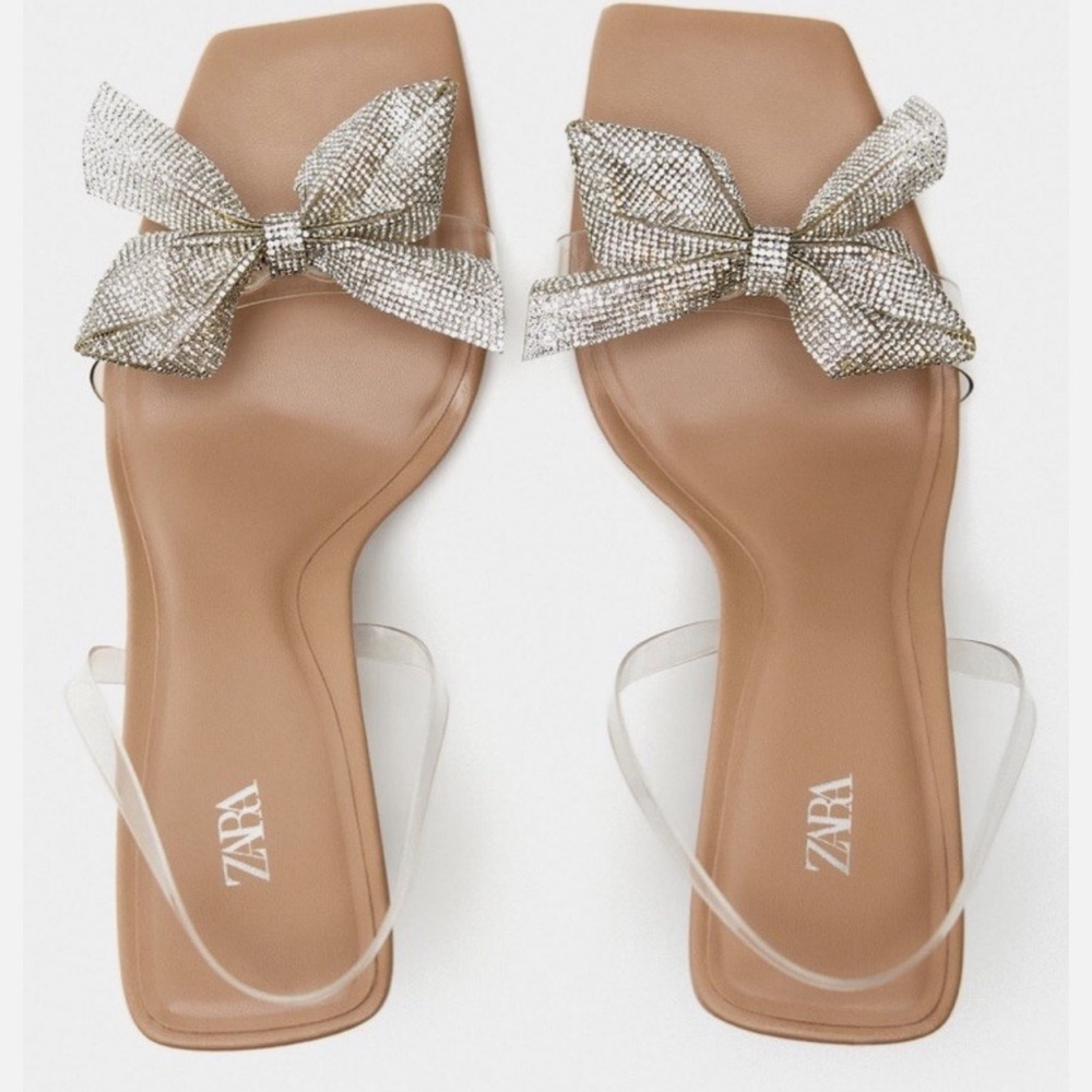 Zara Nude Clear Bow Heels